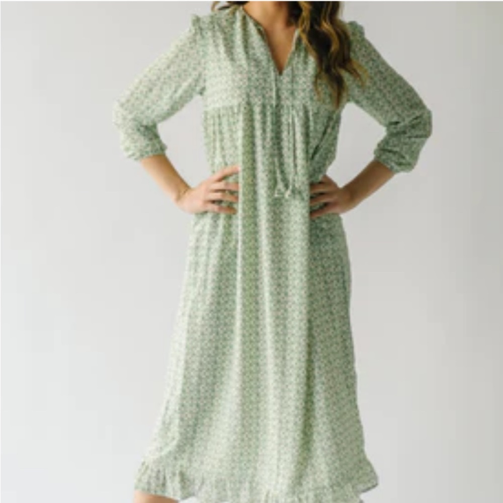 Piper and Scoot Marietta patterned maxi dress in meadow green
